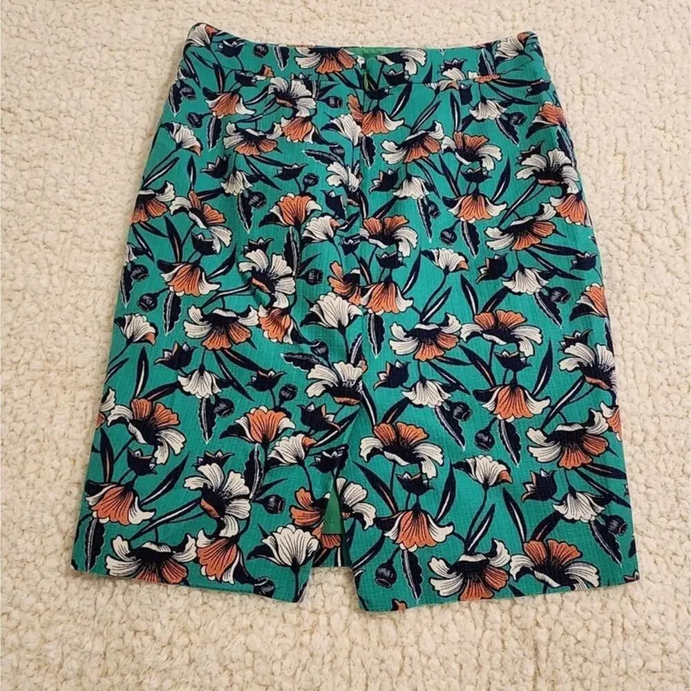 J. CREW green and orange floral‎ pencil shirt size 0